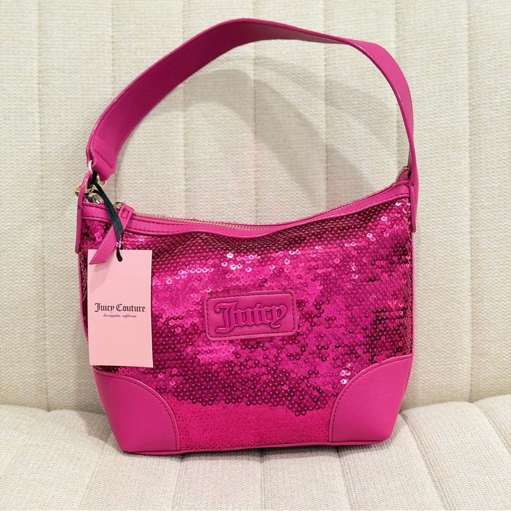 NEW‎ Juicy Couture Hot Pink Sequin Shoulder Bag Y2K Glam Logo Baguette NWT